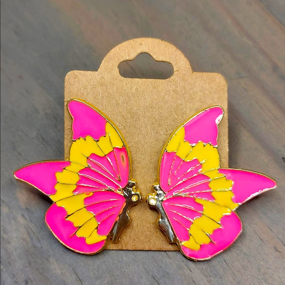 Pink Yellow Butterfly Earrings